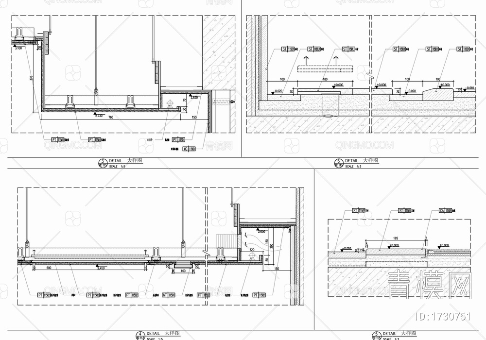 50㎡酒店大床房室内施工图 酒店客房 单间 大床房【ID:1730751】