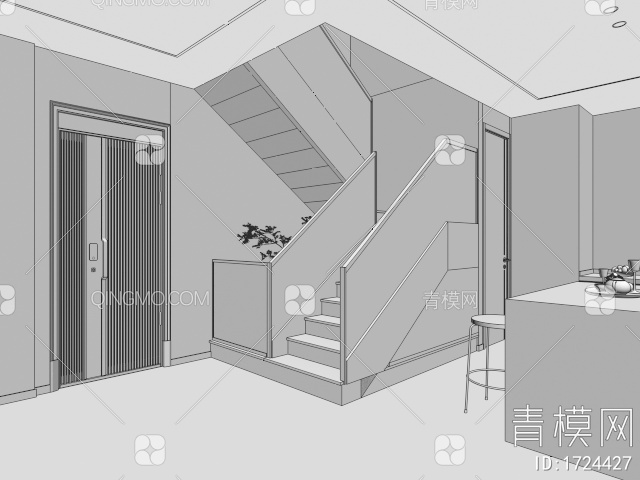 家装扶手楼梯3D模型下载【ID:1724427】