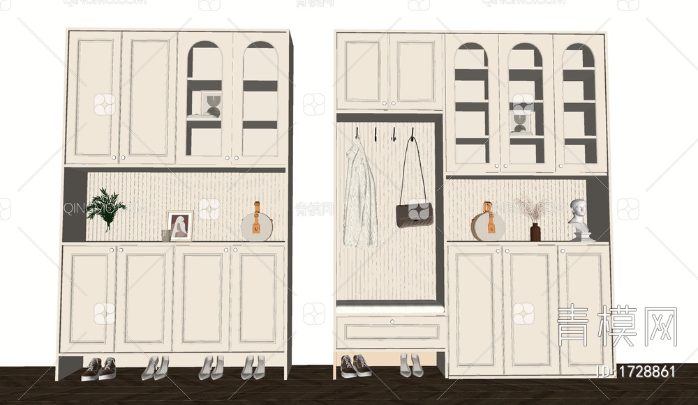 奶油风鞋柜玄关SU模型下载【ID:1728861】