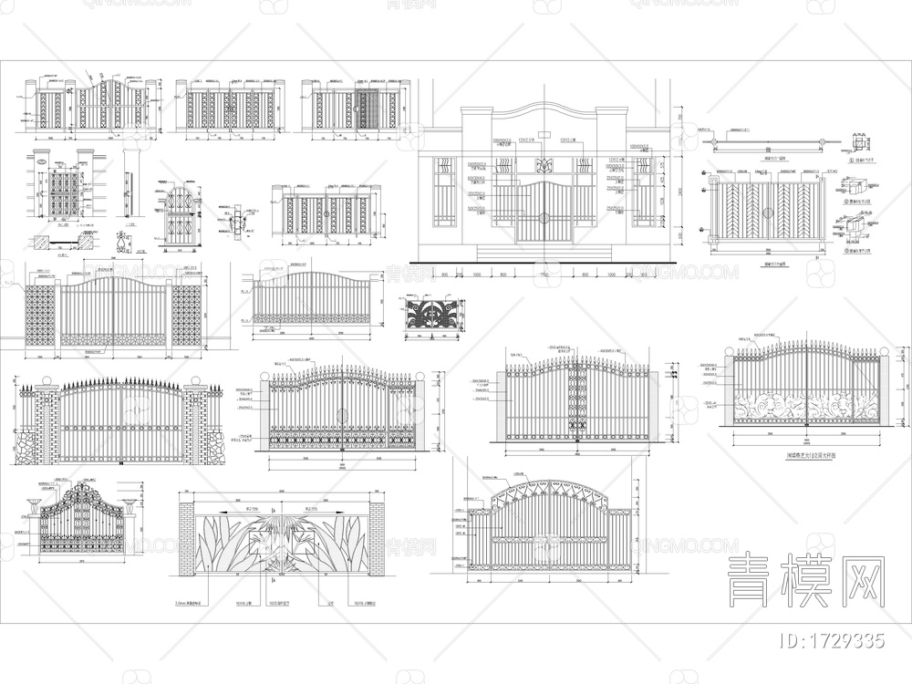 最新铁艺大门别墅大门CAD图集【ID:1729335】