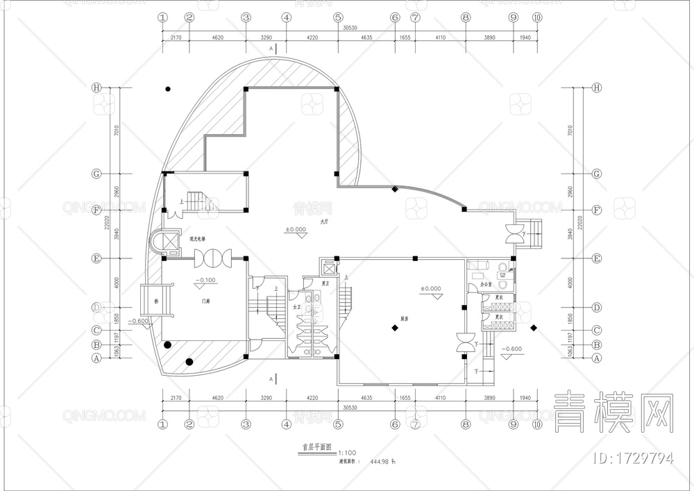 六层椭圆形餐厅建筑图【ID:1729794】