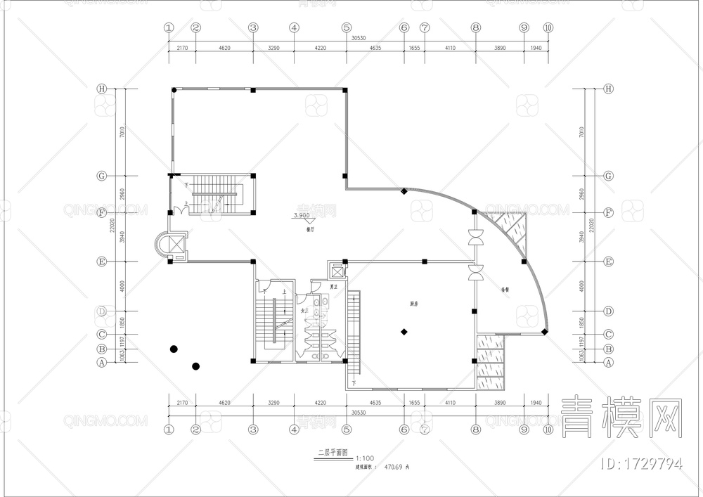 六层椭圆形餐厅建筑图【ID:1729794】