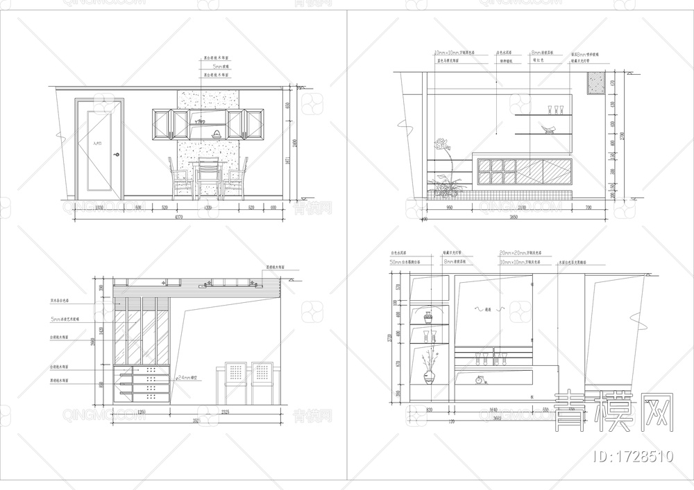 百款客厅餐厅装饰墙酒架等CAD立面详图【ID:1728510】