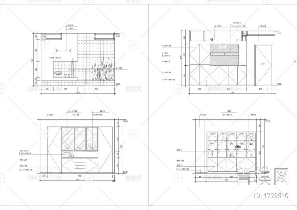 百款客厅餐厅装饰墙酒架等CAD立面详图【ID:1728510】