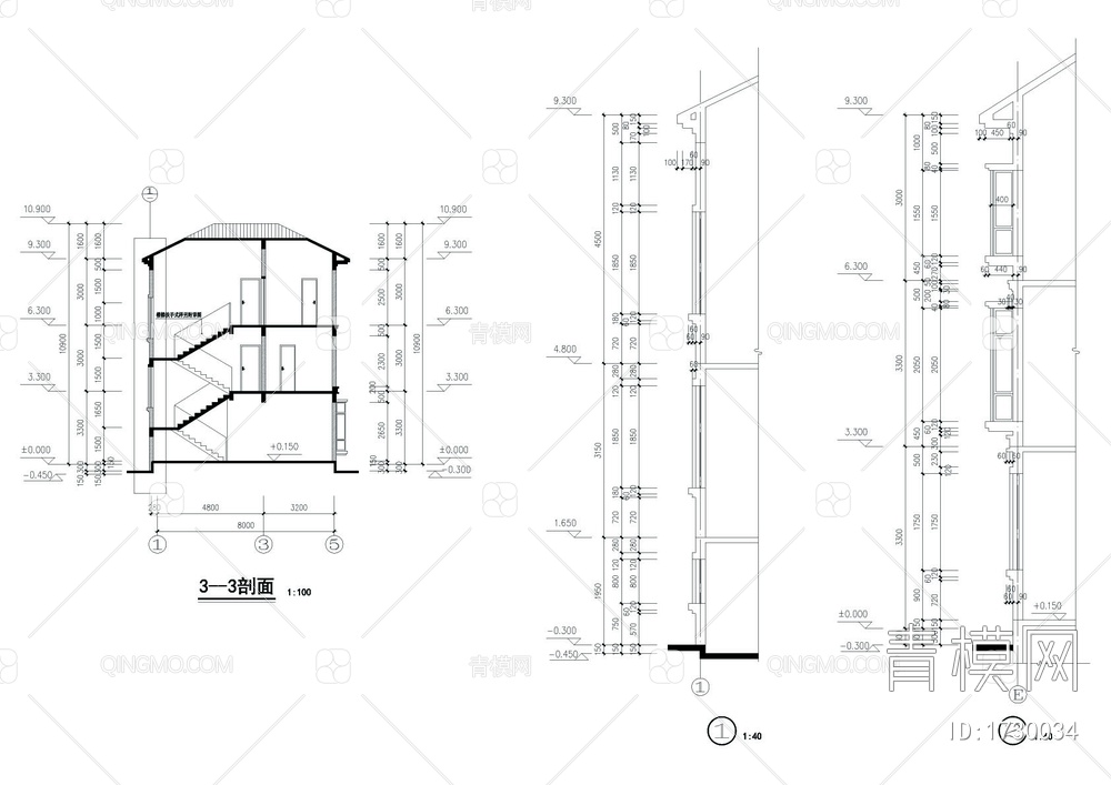 三层别墅建筑图【ID:1730034】