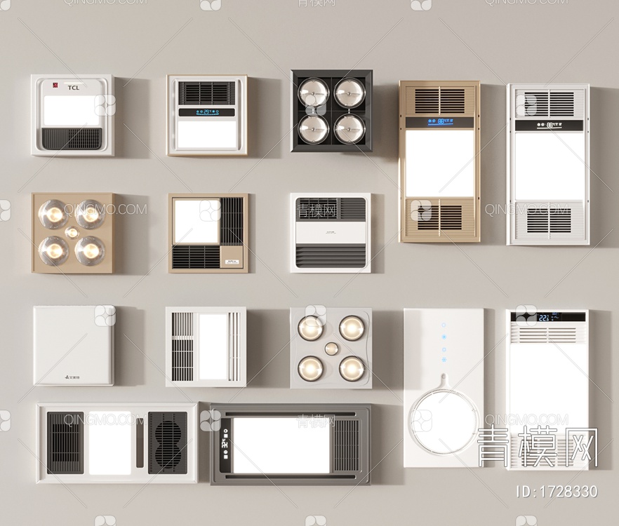 集成浴霸组合，排风扇3D模型下载【ID:1728330】