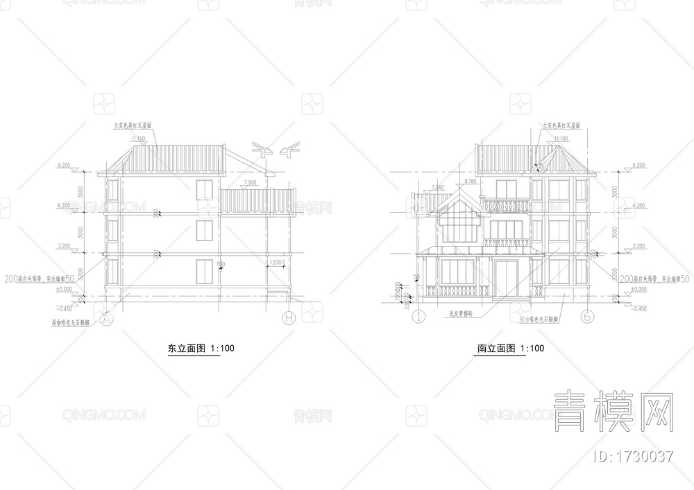 乡村自建三层别墅建筑结构图【ID:1730037】