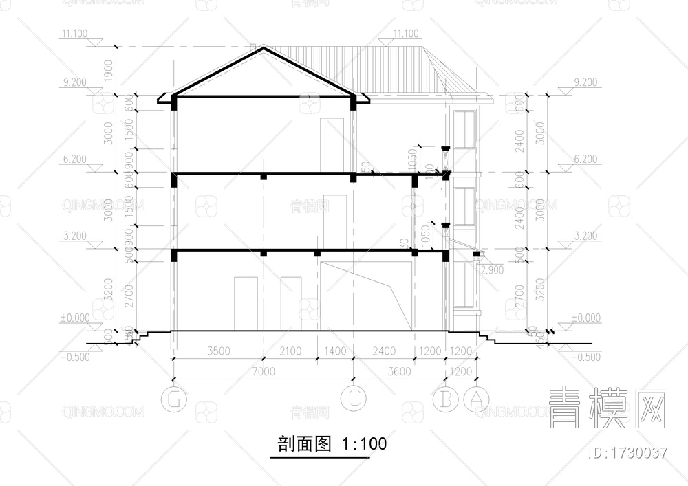 乡村自建三层别墅建筑结构图【ID:1730037】