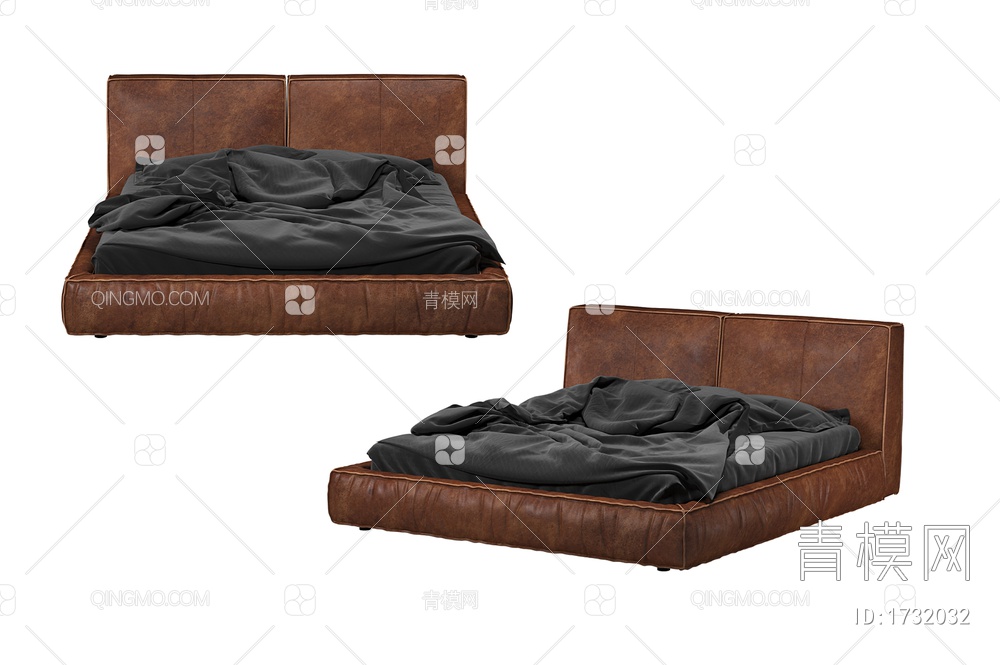 棕色皮革卧室床3D模型下载【ID:1732032】