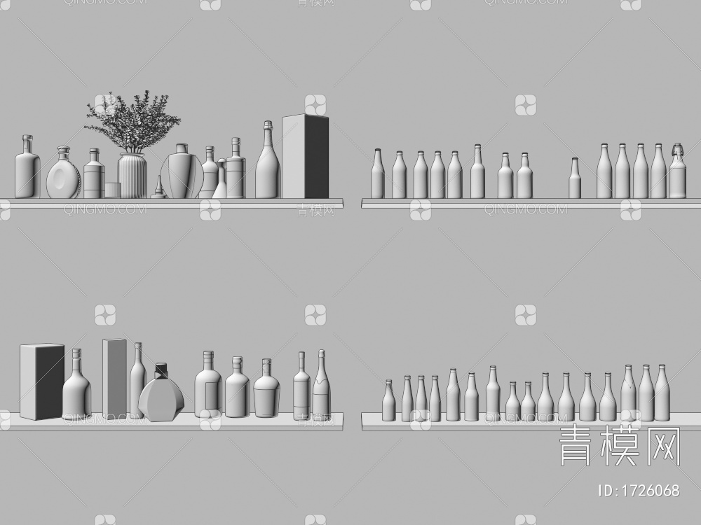 酒柜摆件，酒瓶，杯子3D模型下载【ID:1726068】
