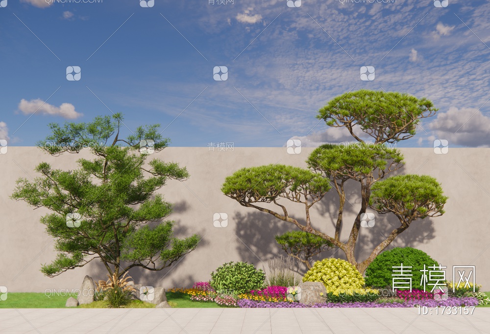景观庭院造型树组合SU模型下载【ID:1733157】