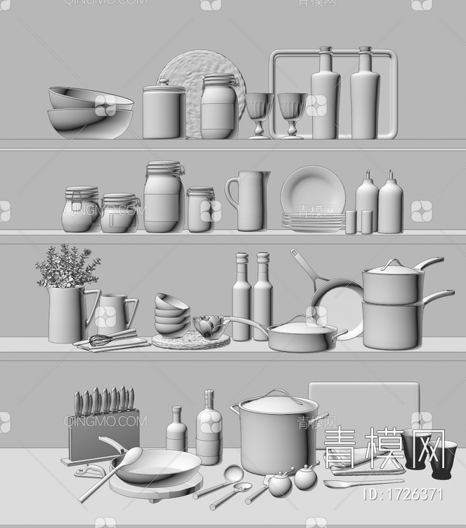 厨房厨具饰品组合3D模型下载【ID:1726371】