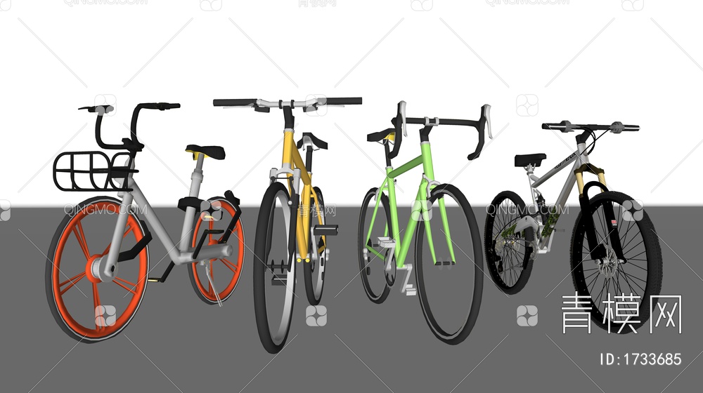 自行车 共享单车SU模型下载【ID:1733685】