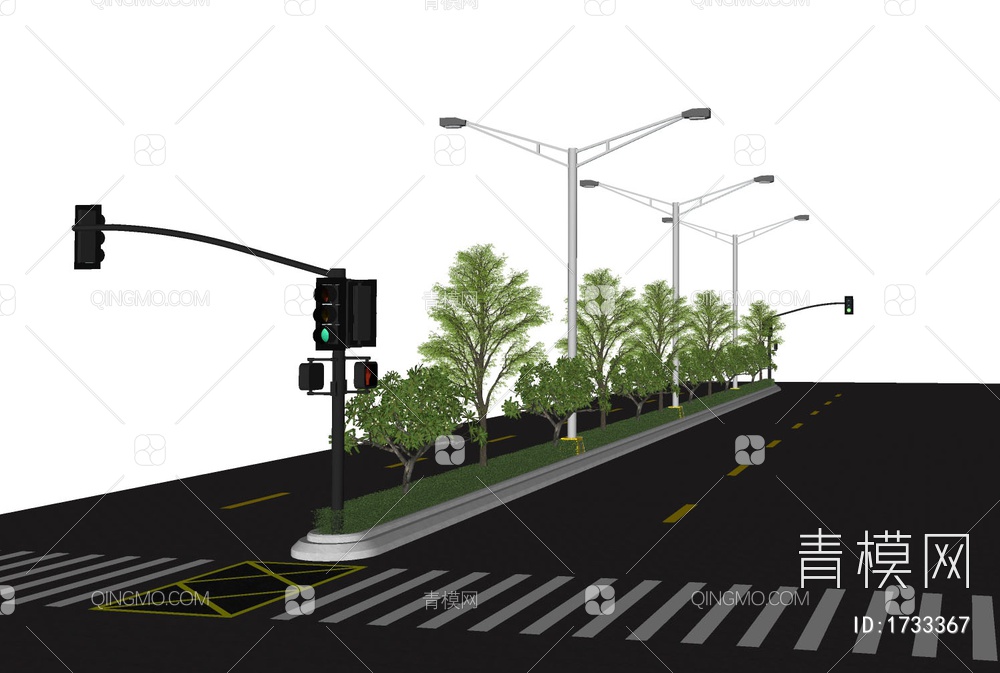城市道路绿化带SU模型下载【ID:1733367】