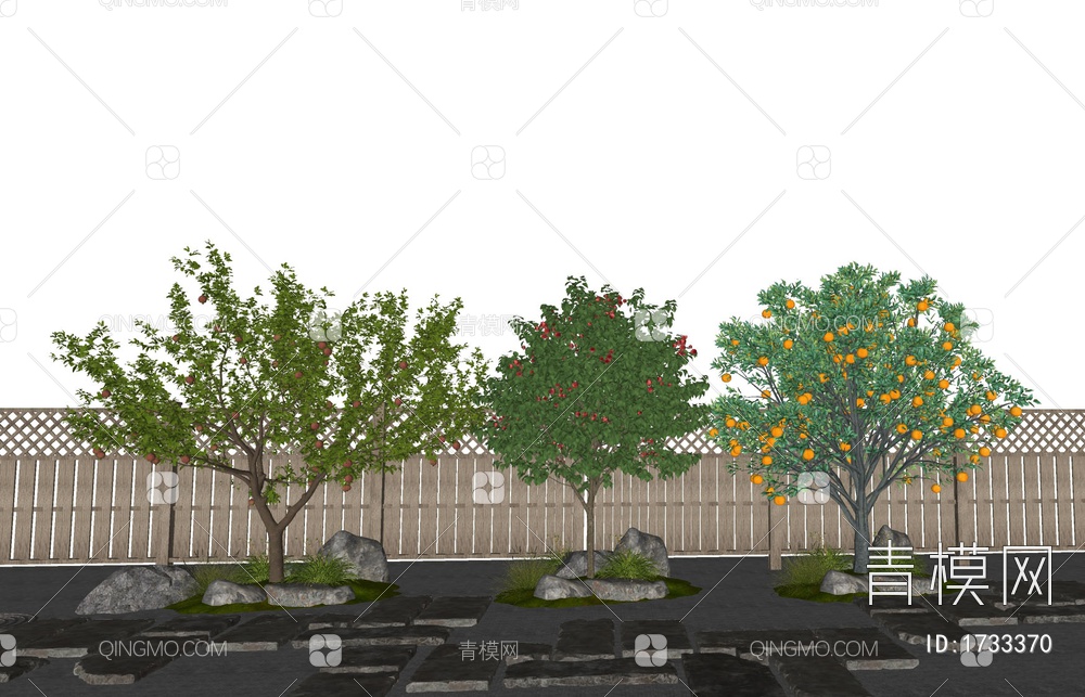 庭院景观果树SU模型下载【ID:1733370】