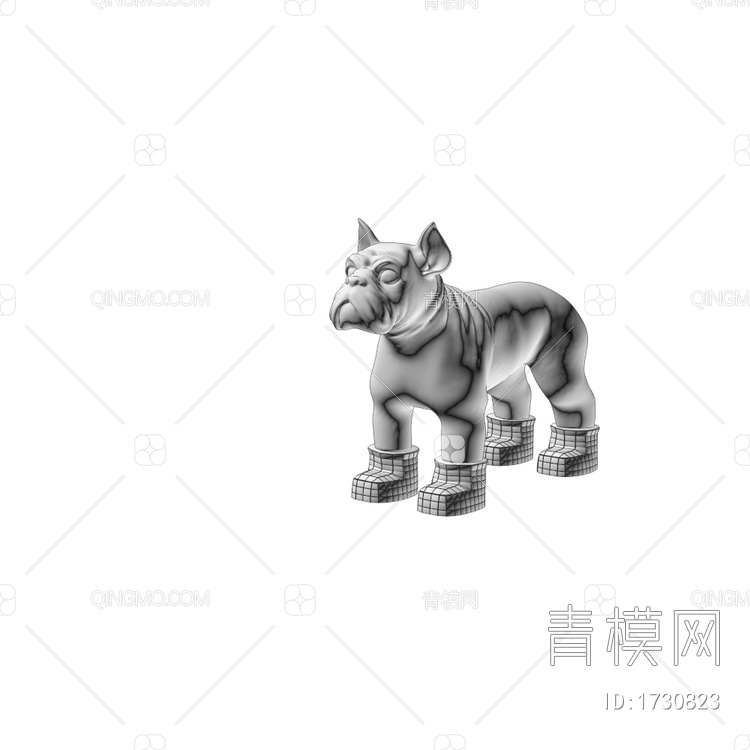 银色法国斗牛犬 雕塑3D模型下载【ID:1730823】