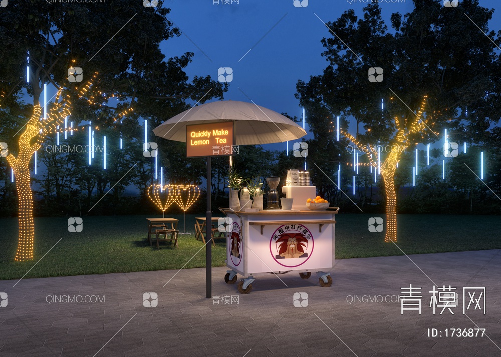 餐车小摊 景观树3D模型下载【ID:1736877】