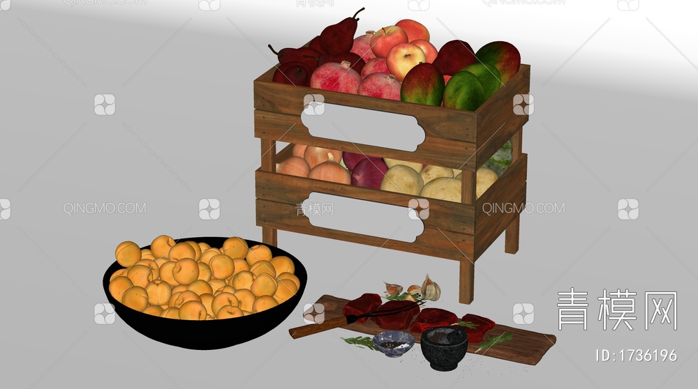 芒果 苹果 洋葱 牛排 水果架SU模型下载【ID:1736196】