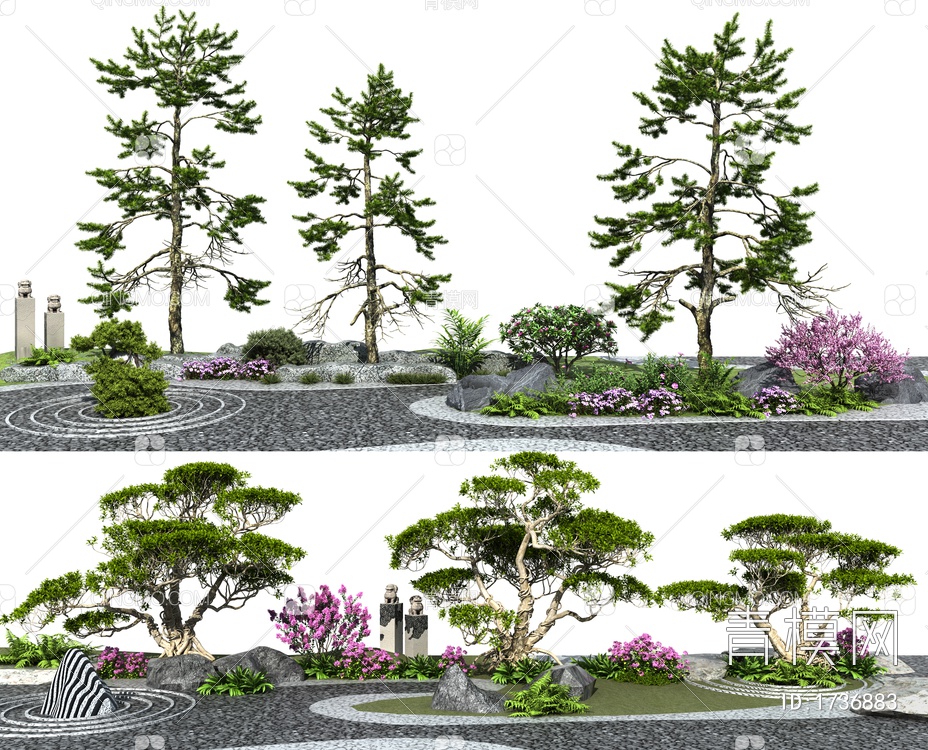 松树植物组合3D模型下载【ID:1736883】