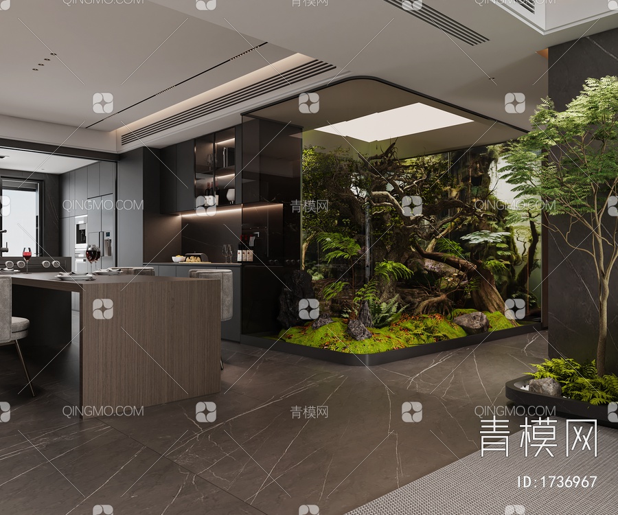 家居客厅、餐厅、厨房、室内造景3D模型下载【ID:1736967】