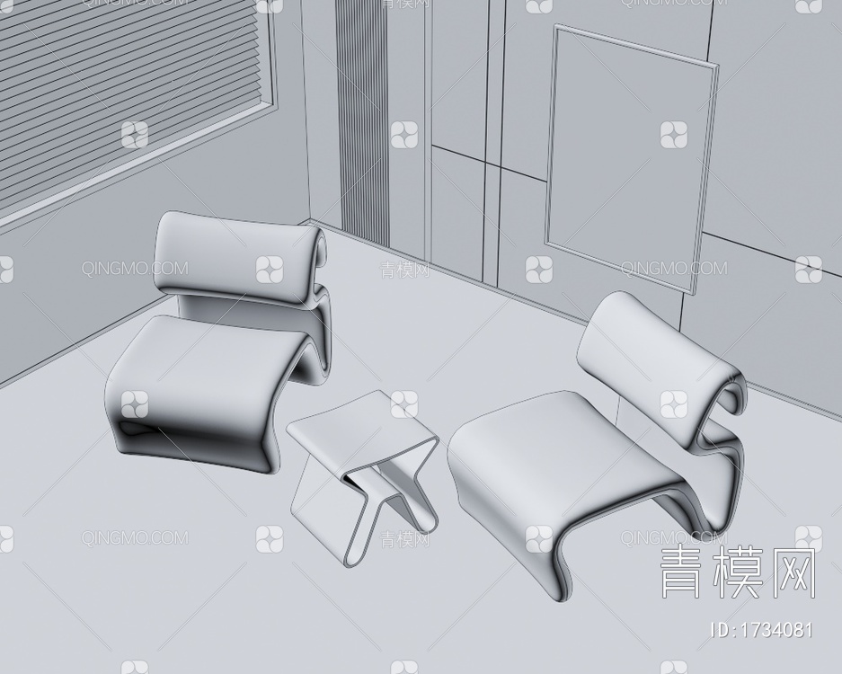 单椅 边几组合3D模型下载【ID:1734081】