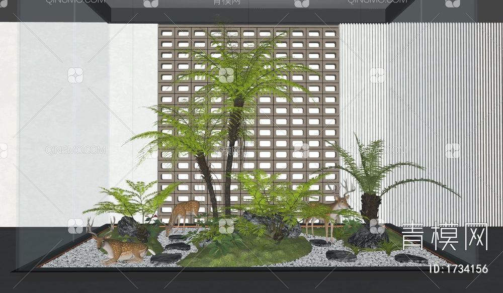 室内景观植物造景SU模型下载【ID:1734156】