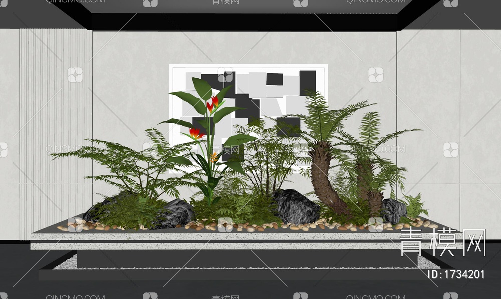 室内景观植物造景SU模型下载【ID:1734201】