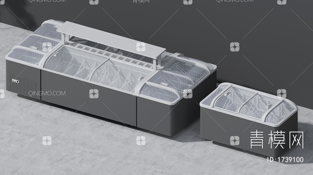 冰箱 长方形冰箱 玻璃推拉门 冰柜3D模型下载【ID:1739100】