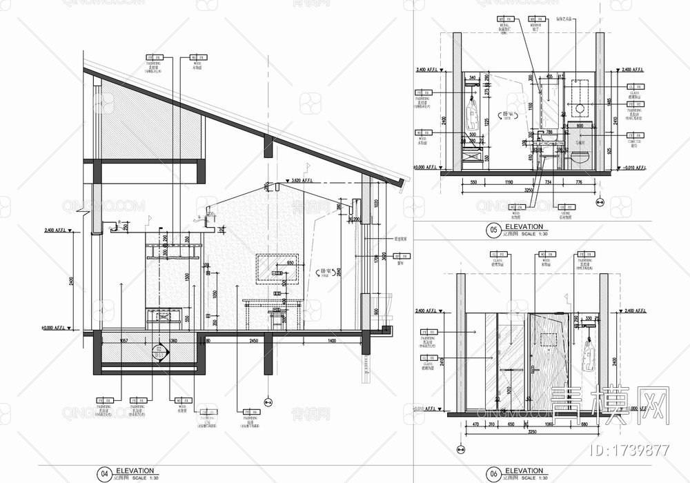 30㎡酒店双人间客房施工图 酒店客房 双床房 标准间 套房【ID:1739877】