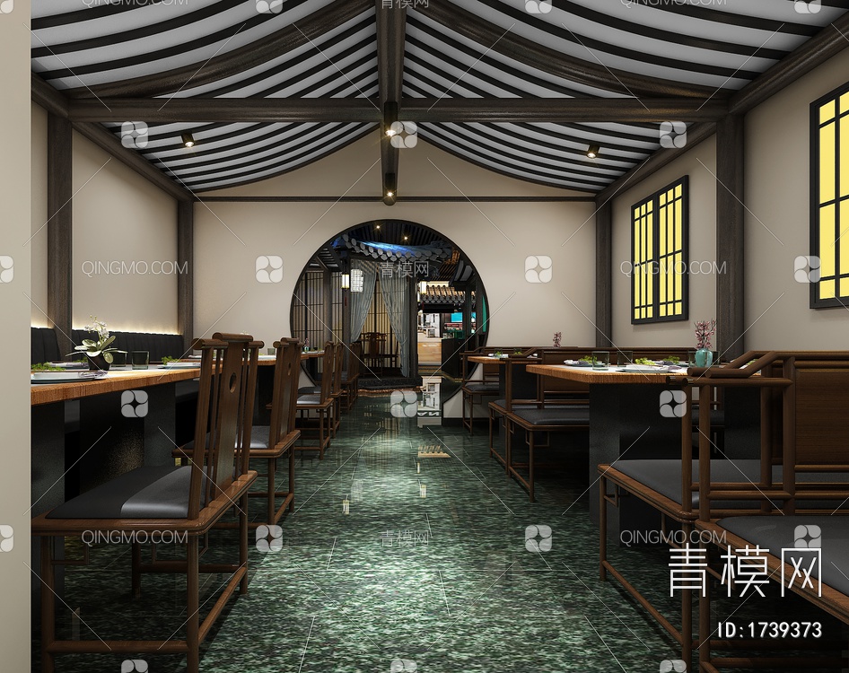 中餐厅，餐厅，餐饮空间，客餐区，餐饮桌椅，配饰3D模型下载【ID:1739373】