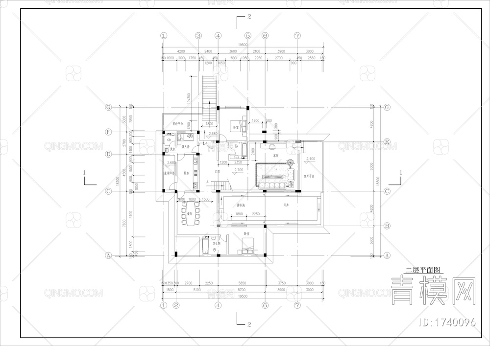 室内带游泳池的山体别墅建筑图【ID:1740096】