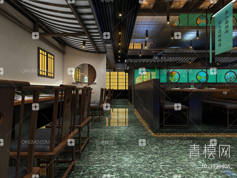 中餐厅，餐厅，餐饮空间，客餐区，餐饮桌椅，配饰3D模型下载【ID:1739406】