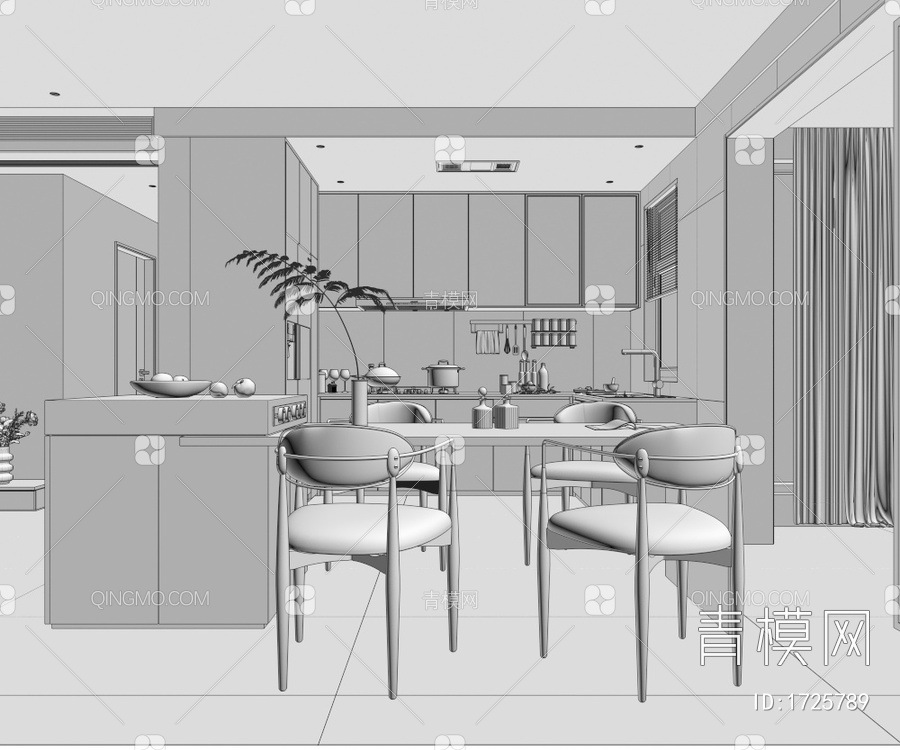 家居餐厅、开放式厨房3D模型下载【ID:1725789】