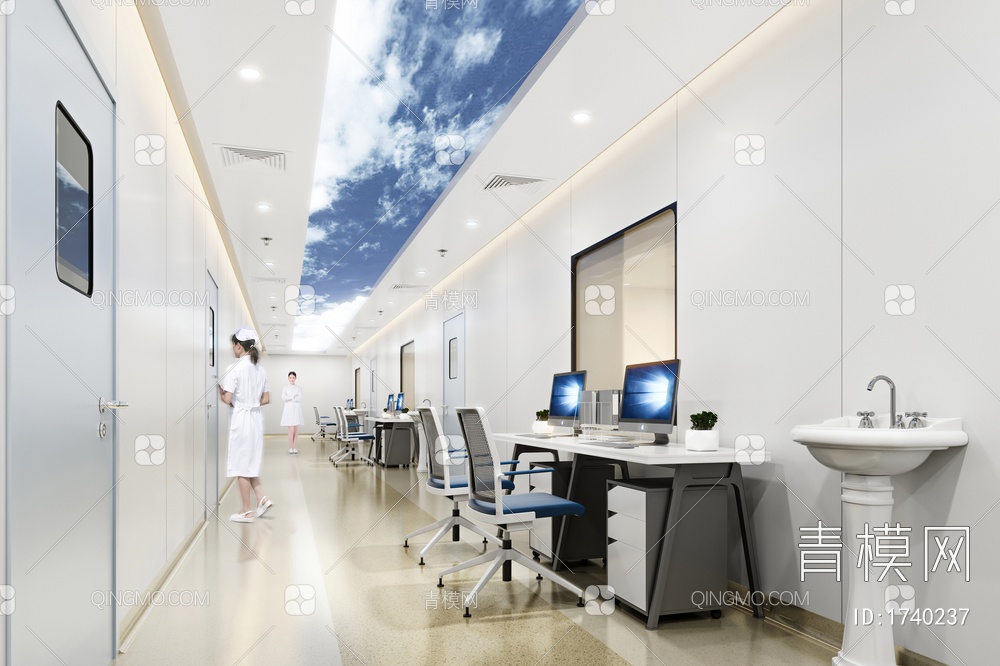 医院控制室走廊3D模型下载【ID:1740237】