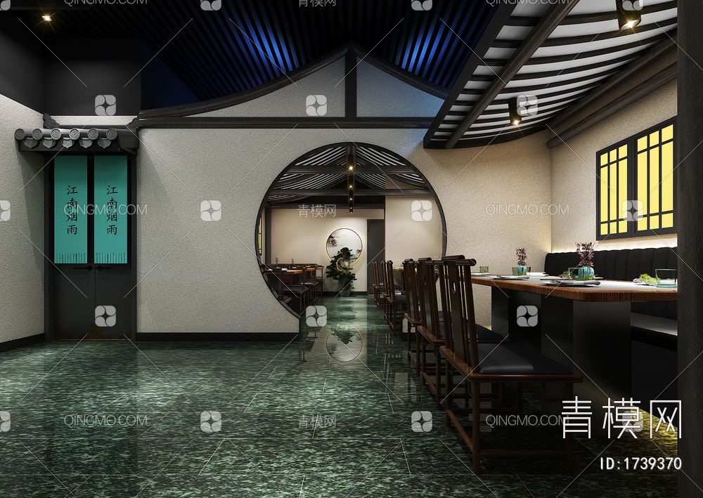 中餐厅，餐厅，餐饮空间，客餐区，餐饮桌椅，配饰3D模型下载【ID:1739370】