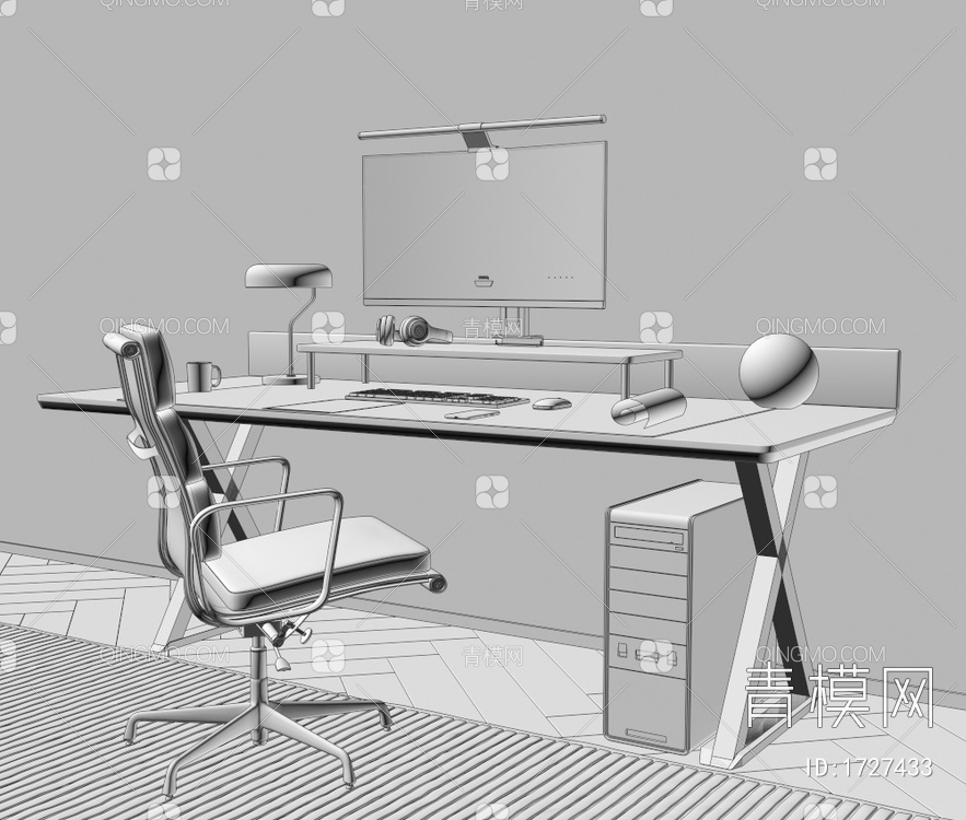 书桌，办公桌，电脑桌3D模型下载【ID:1727433】