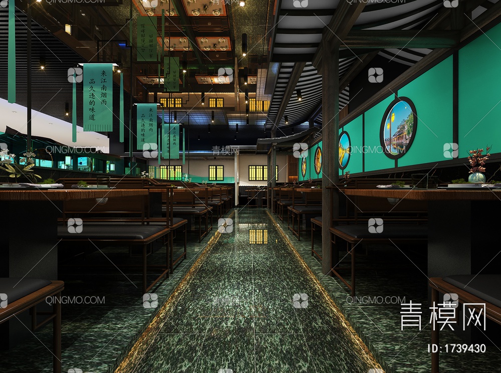中餐厅，餐厅，餐饮空间，客餐区，餐饮桌椅，配饰3D模型下载【ID:1739430】