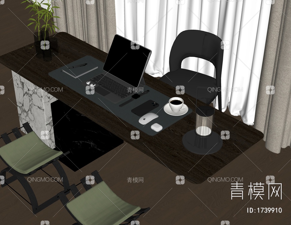 书桌椅组合SU模型下载【ID:1739910】