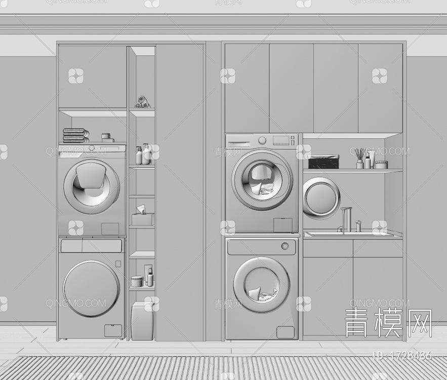 阳台柜，洗衣机柜3D模型下载【ID:1728486】