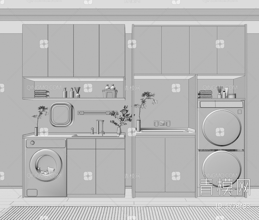 阳台柜，洗衣机柜3D模型下载【ID:1728483】