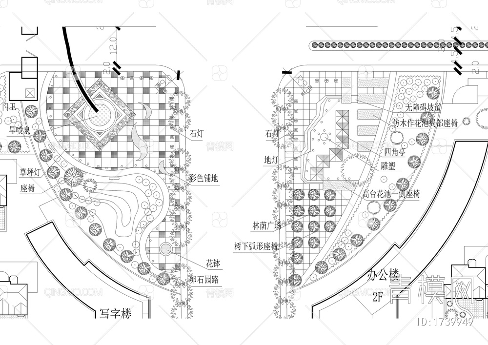 十字路口广场景观平面图【ID:1739949】