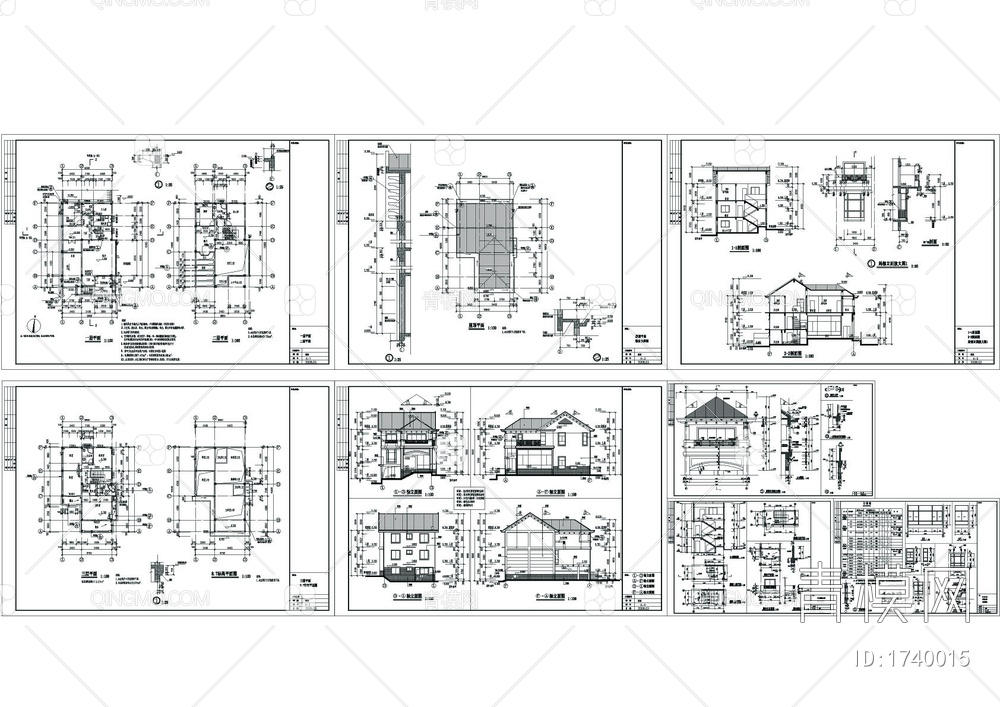 3层小别墅CAD详图及效果图【ID:1740015】
