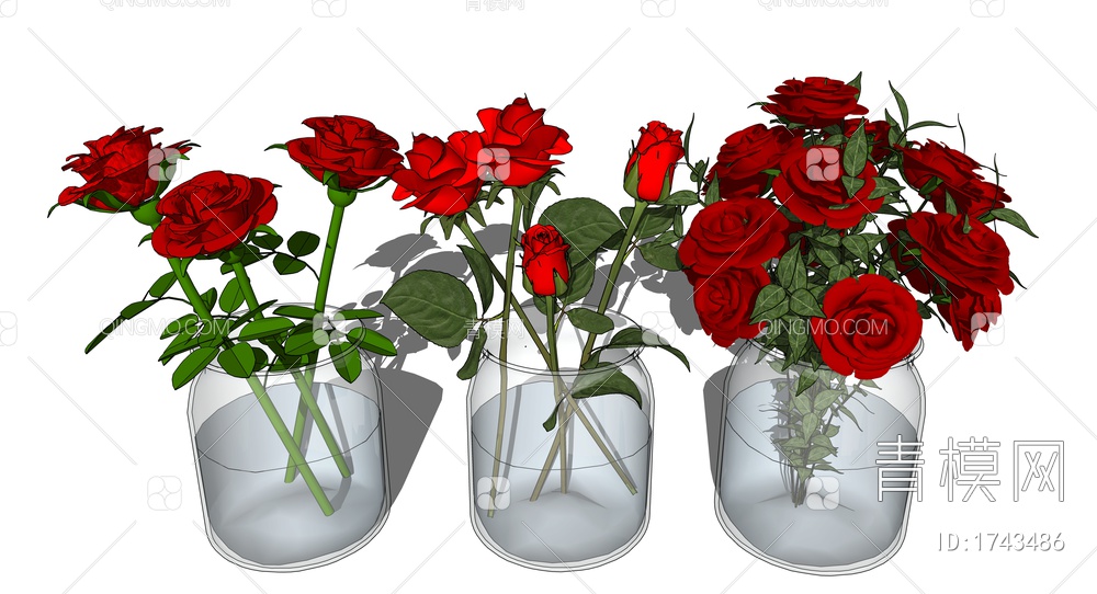 红玫瑰 鲜花花束 花瓶SU模型下载【ID:1743486】