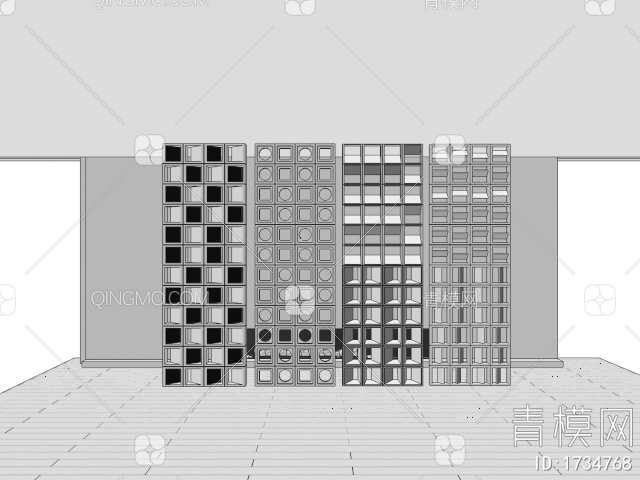 水泥砖隔断 镂空砖 花砖 隔断屏风3D模型下载【ID:1734768】