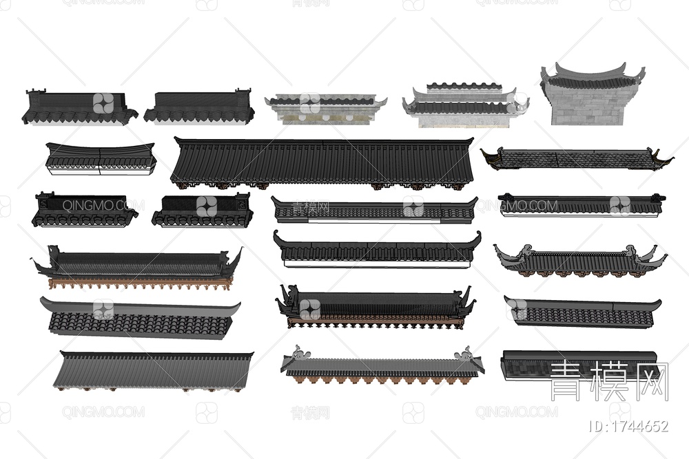 古建筑屋檐门头屋顶瓦 建筑构件SU模型下载【ID:1744652】