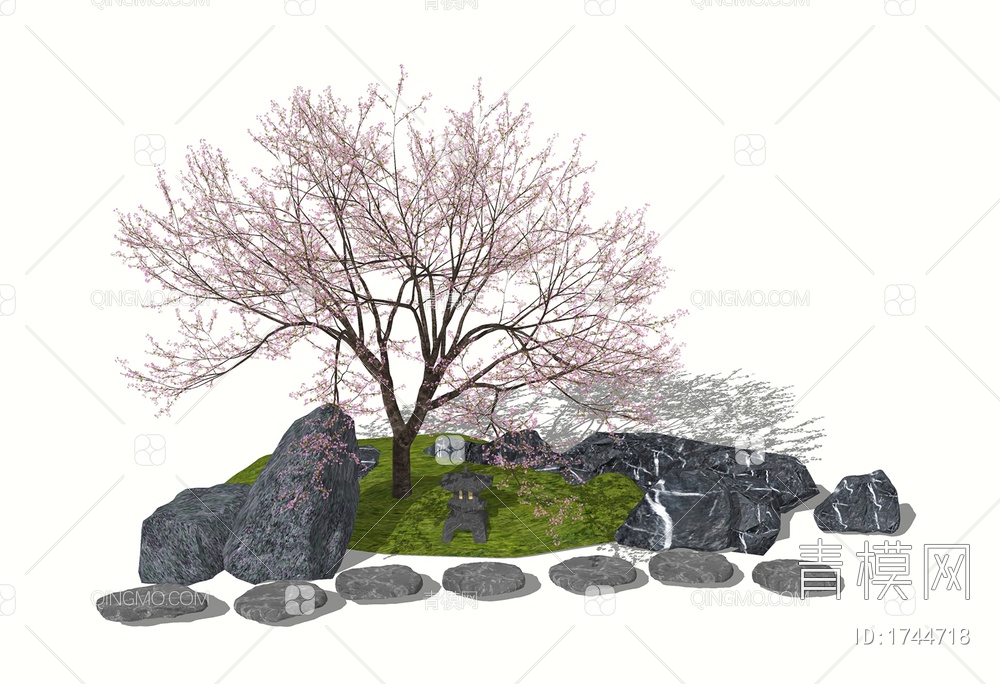 景观植物造型树樱花SU模型下载【ID:1744718】