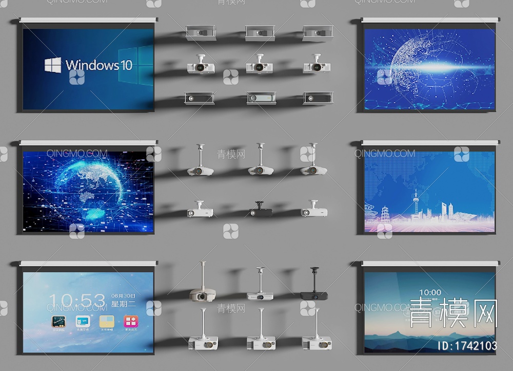 投影仪 投影幕布 投影机 投影设备3D模型下载【ID:1742103】