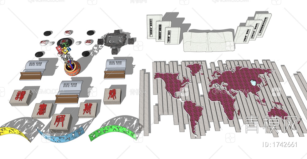学校室外文化雕塑设施合集SU模型下载【ID:1742661】