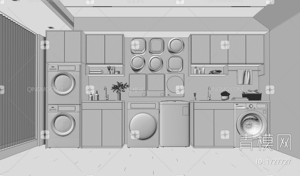 洗衣机 洗衣机柜 壁挂洗衣机 烘干机3D模型下载【ID:1727727】