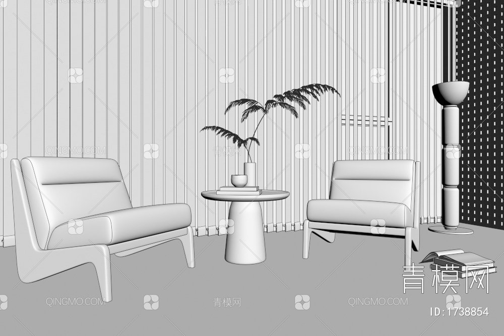 休闲椅 单椅 角几 落地灯 书本 绿植VR(2016)3D模型下载【ID:1738854】
